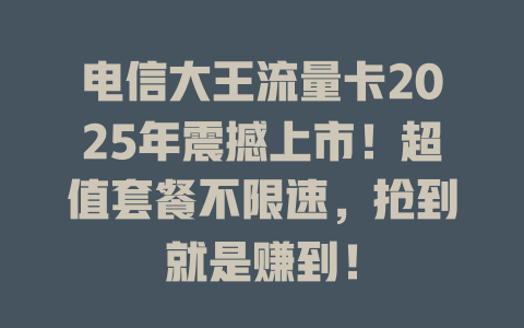 电信大王流量卡2025年震撼上市！超值套餐不限速，抢到就是赚到！