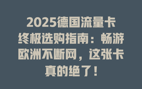 2025德国流量卡终极选购指南：畅游欧洲不断网，这张卡真的绝了！