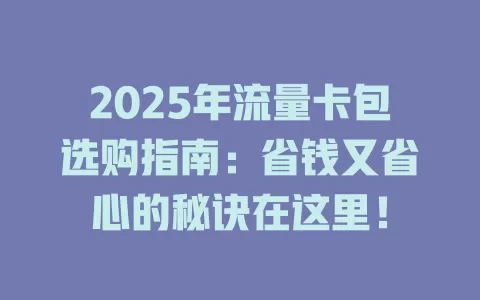2025年流量卡包选购指南：省钱又省心的秘诀在这里！