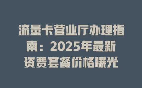 流量卡营业厅办理指南：2025年最新资费套餐价格曝光