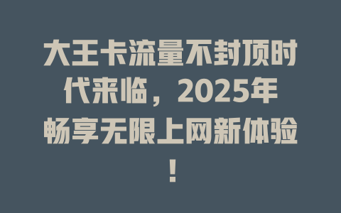 大王卡流量不封顶时代来临，2025年畅享无限上网新体验！