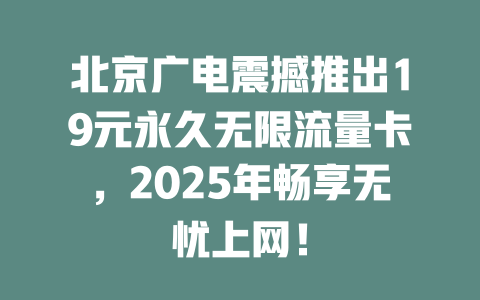 北京广电震撼推出19元永久无限流量卡，2025年畅享无忧上网！