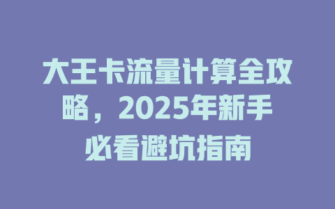 大王卡流量计算全攻略，2025年新手必看避坑指南