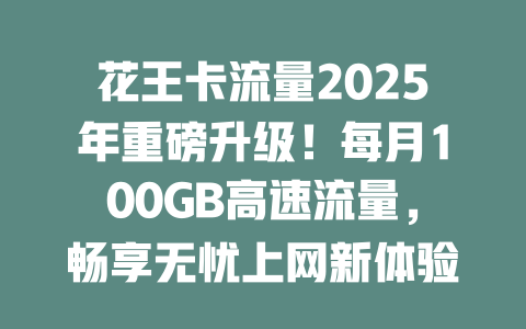 花王卡流量2025年重磅升级！每月100GB高速流量，畅享无忧上网新体验