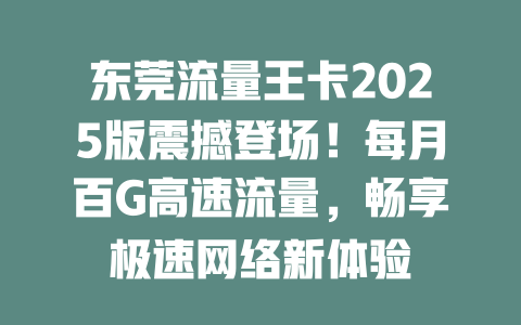 东莞流量王卡2025版震撼登场！每月百G高速流量，畅享极速网络新体验