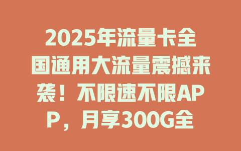 2025年流量卡全国通用大流量震撼来袭！不限速不限APP，月享300G全程高速，一卡畅游全中国！