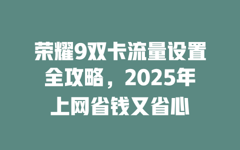 荣耀9双卡流量设置全攻略，2025年上网省钱又省心