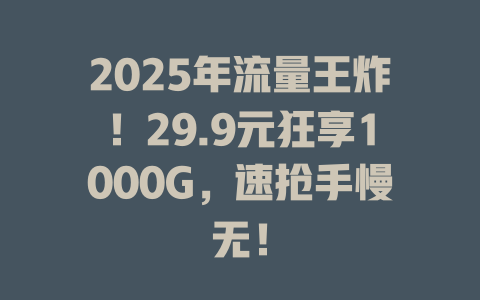 2025年流量王炸！29.9元狂享1000G，速抢手慢无！