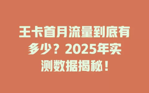 王卡首月流量到底有多少？2025年实测数据揭秘！