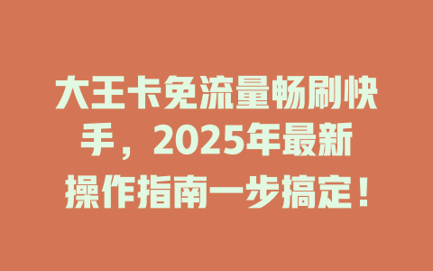 大王卡免流量畅刷快手，2025年最新操作指南一步搞定！