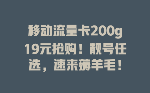 移动流量卡200g19元抢购！靓号任选，速来薅羊毛！