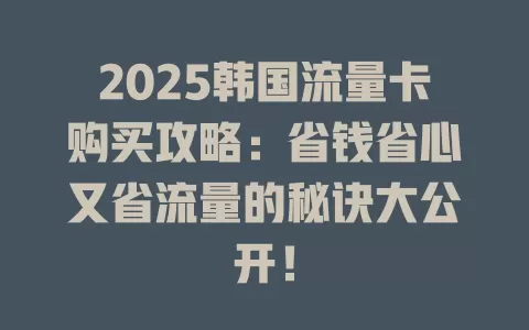 2025韩国流量卡购买攻略：省钱省心又省流量的秘诀大公开！