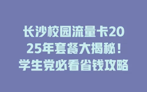 长沙校园流量卡2025年套餐大揭秘！学生党必看省钱攻略