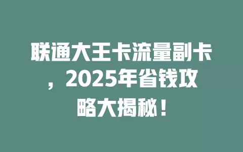 联通大王卡流量副卡，2025年省钱攻略大揭秘！