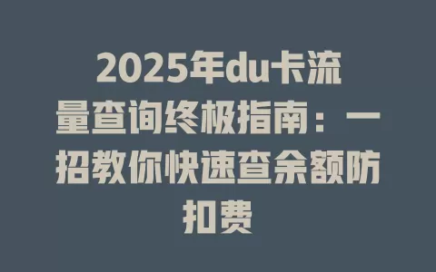 2025年du卡流量查询终极指南：一招教你快速查余额防扣费