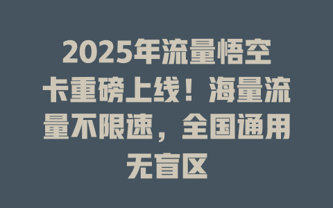 2025年流量悟空卡重磅上线！海量流量不限速，全国通用无盲区