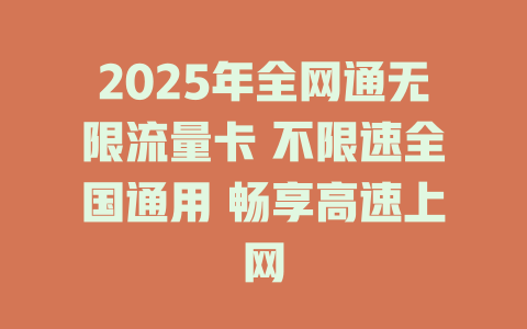 2025年全网通无限流量卡 不限速全国通用 畅享高速上网