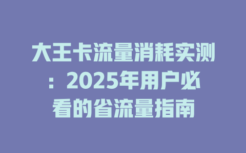 大王卡流量消耗实测：2025年用户必看的省流量指南