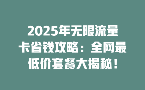 2025年无限流量卡省钱攻略：全网最低价套餐大揭秘！