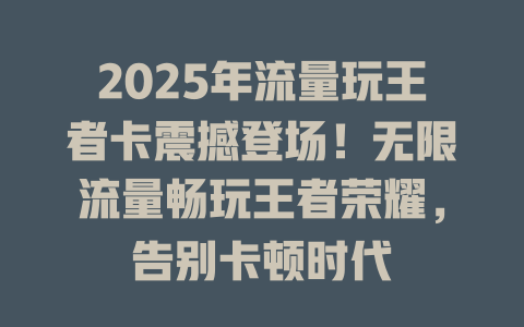 2025年流量玩王者卡震撼登场！无限流量畅玩王者荣耀，告别卡顿时代