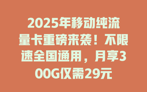 2025年移动纯流量卡重磅来袭！不限速全国通用，月享300G仅需29元