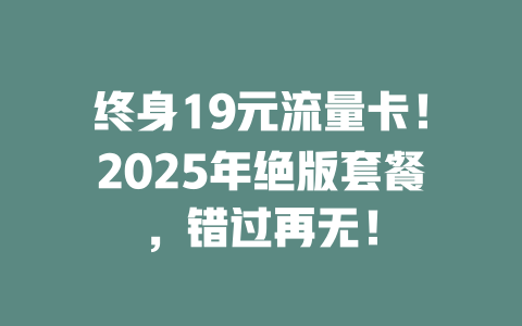 终身19元流量卡！2025年绝版套餐，错过再无！