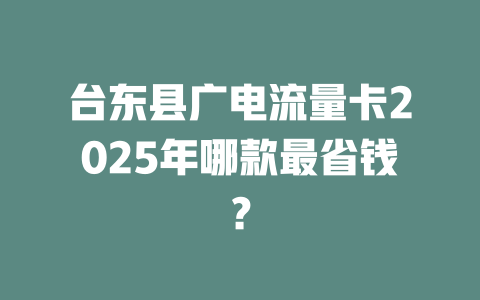台东县广电流量卡2025年哪款最省钱？