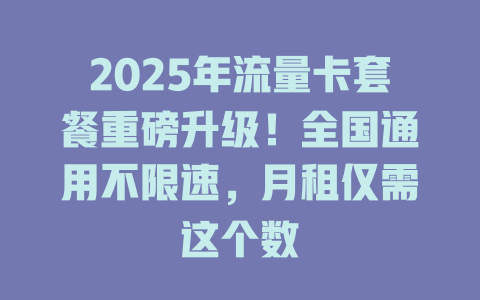 2025年流量卡套餐重磅升级！全国通用不限速，月租仅需这个数