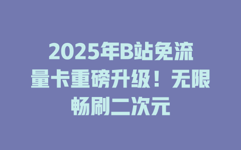 2025年B站免流量卡重磅升级！无限畅刷二次元