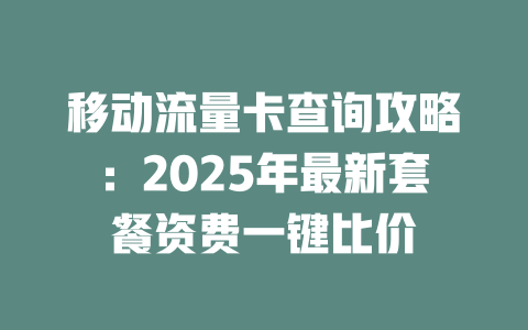 移动流量卡查询攻略：2025年最新套餐资费一键比价
