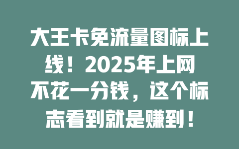 大王卡免流量图标上线！2025年上网不花一分钱，这个标志看到就是赚到！