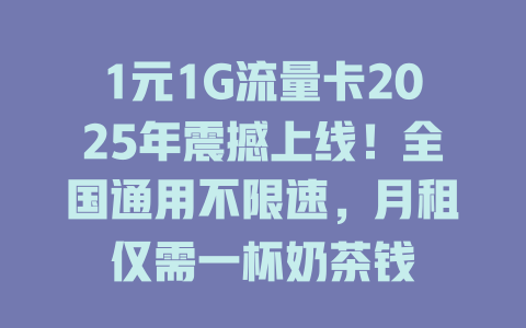 1元1G流量卡2025年震撼上线！全国通用不限速，月租仅需一杯奶茶钱
