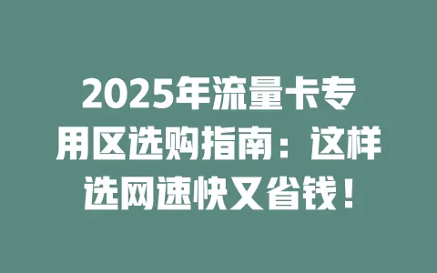 2025年流量卡专用区选购指南：这样选网速快又省钱！