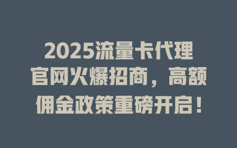 2025流量卡代理官网火爆招商，高额佣金政策重磅开启！