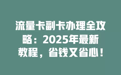 流量卡副卡办理全攻略：2025年最新教程，省钱又省心！