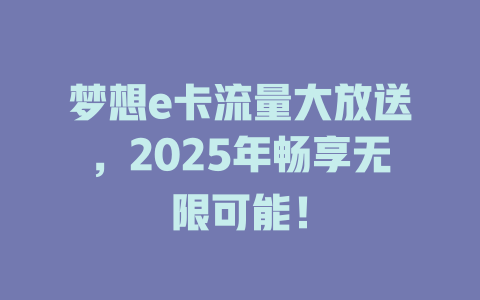 梦想e卡流量大放送，2025年畅享无限可能！