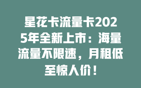 星花卡流量卡2025年全新上市：海量流量不限速，月租低至惊人价！