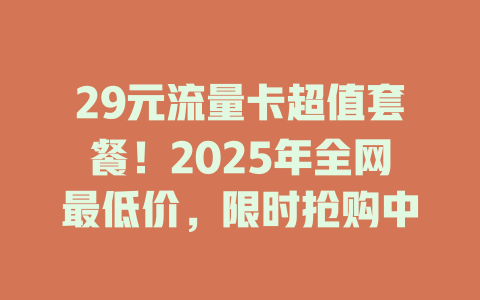 29元流量卡超值套餐！2025年全网最低价，限时抢购中
