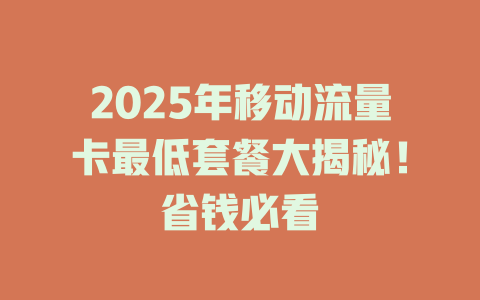 2025年移动流量卡最低套餐大揭秘！省钱必看