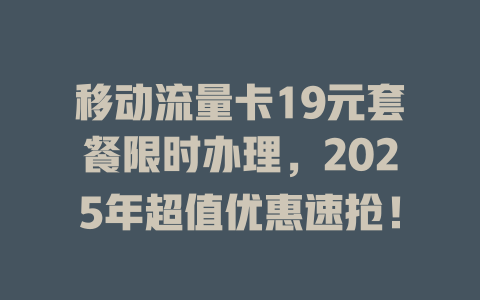 移动流量卡19元套餐限时办理，2025年超值优惠速抢！