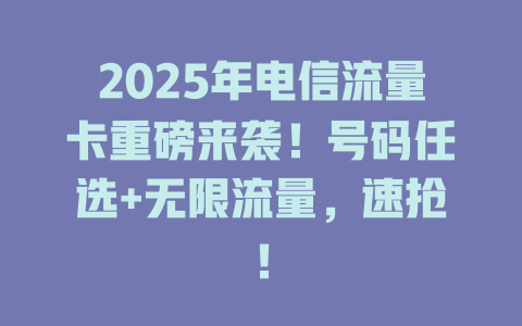 2025年电信流量卡重磅来袭！号码任选+无限流量，速抢！