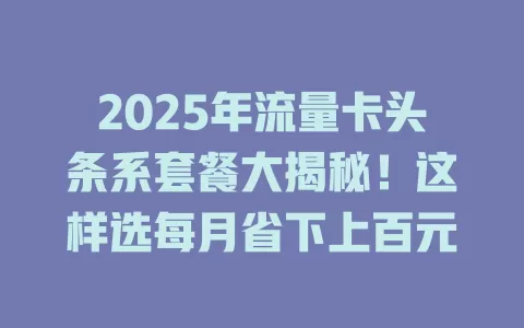 2025年流量卡头条系套餐大揭秘！这样选每月省下上百元