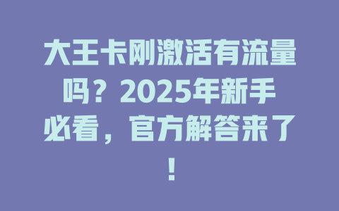 大王卡刚激活有流量吗？2025年新手必看，官方解答来了！