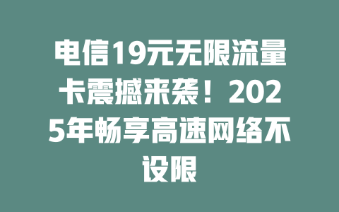 电信19元无限流量卡震撼来袭！2025年畅享高速网络不设限