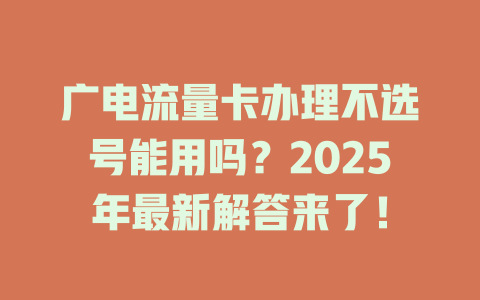 广电流量卡办理不选号能用吗？2025年最新解答来了！