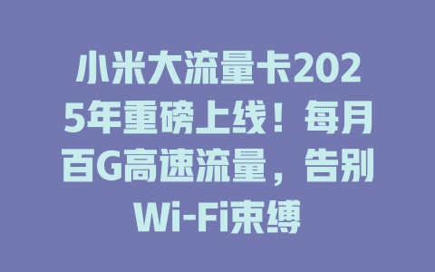 小米大流量卡2025年重磅上线！每月百G高速流量，告别Wi-Fi束缚