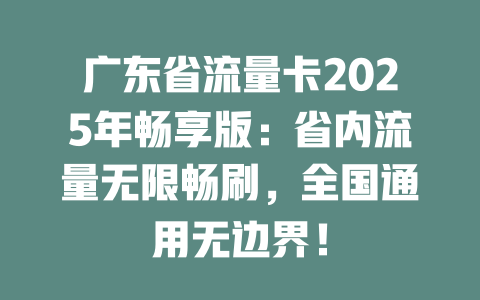 广东省流量卡2025年畅享版：省内流量无限畅刷，全国通用无边界！