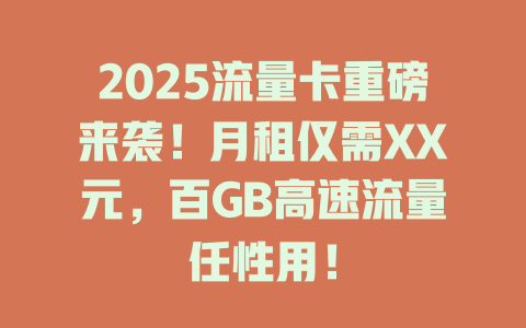 2025流量卡重磅来袭！月租仅需XX元，百GB高速流量任性用！