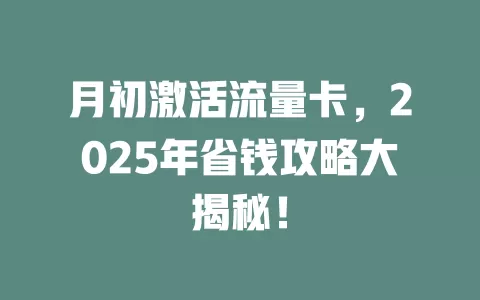 月初激活流量卡，2025年省钱攻略大揭秘！