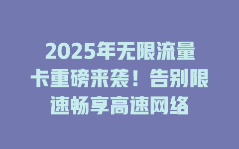 2025年无限流量卡重磅来袭！告别限速畅享高速网络